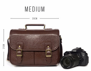Vintage style camera satchel - dark brown