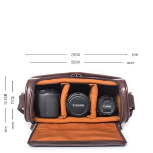 Vintage style camera satchel for DSLR and camera lenses