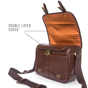 Vintage style camera satchel - dark brown