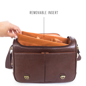 Vintage style camera satchel with removable insert