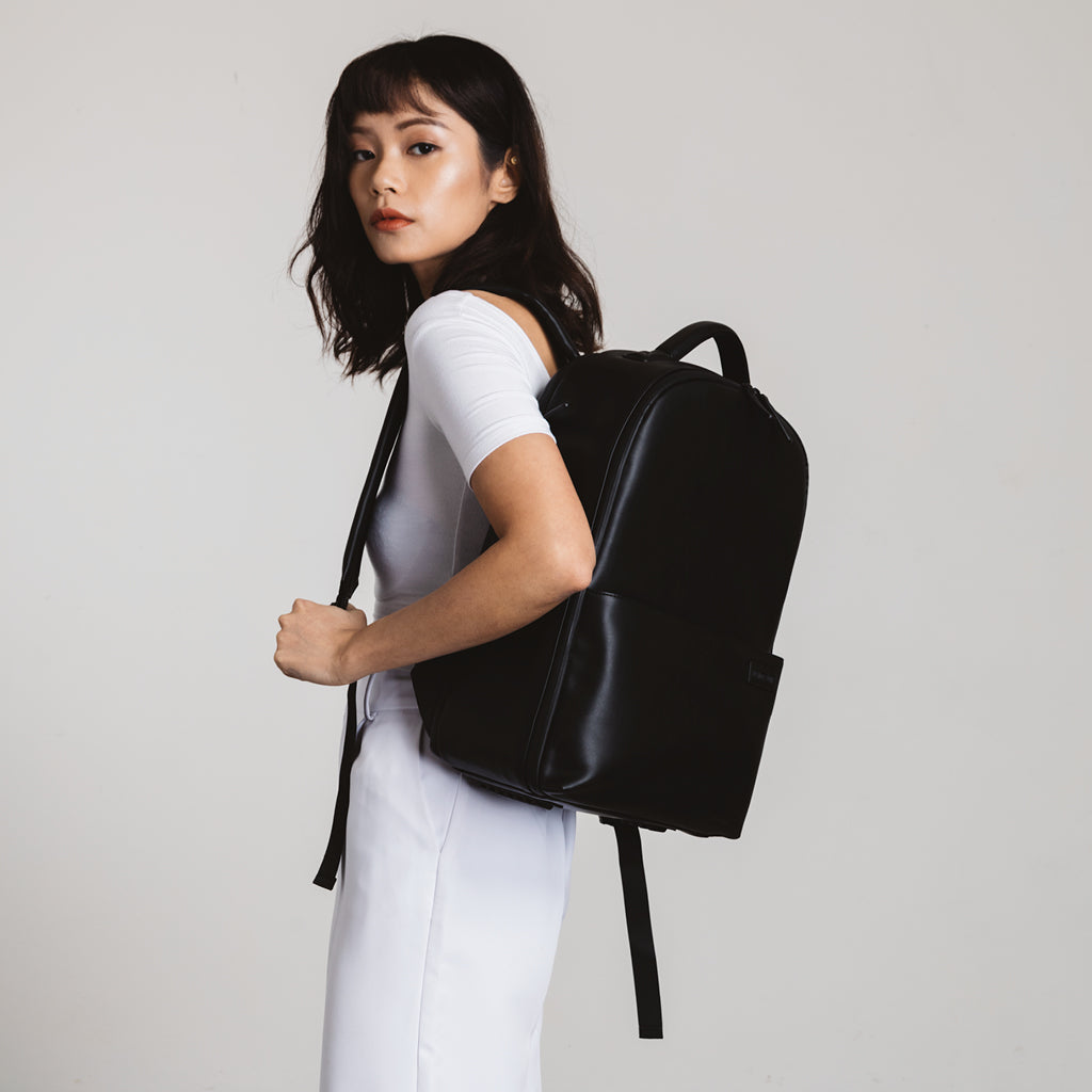 Minimalist black leather outlet backpack